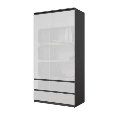 Nina Armoire 2 Portes 2 Tiroirs Anthracite Blanc Brillant H180cm L90cm P50cm