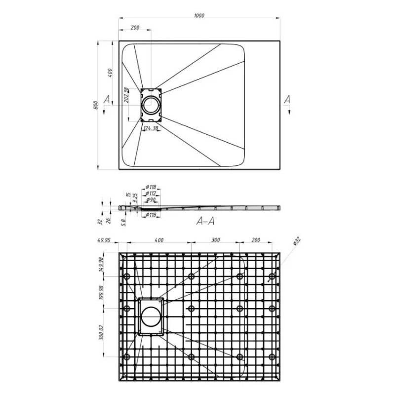 Receveur de Douche Rectangulaire 100 x 80 cm ÉLÉGANCE