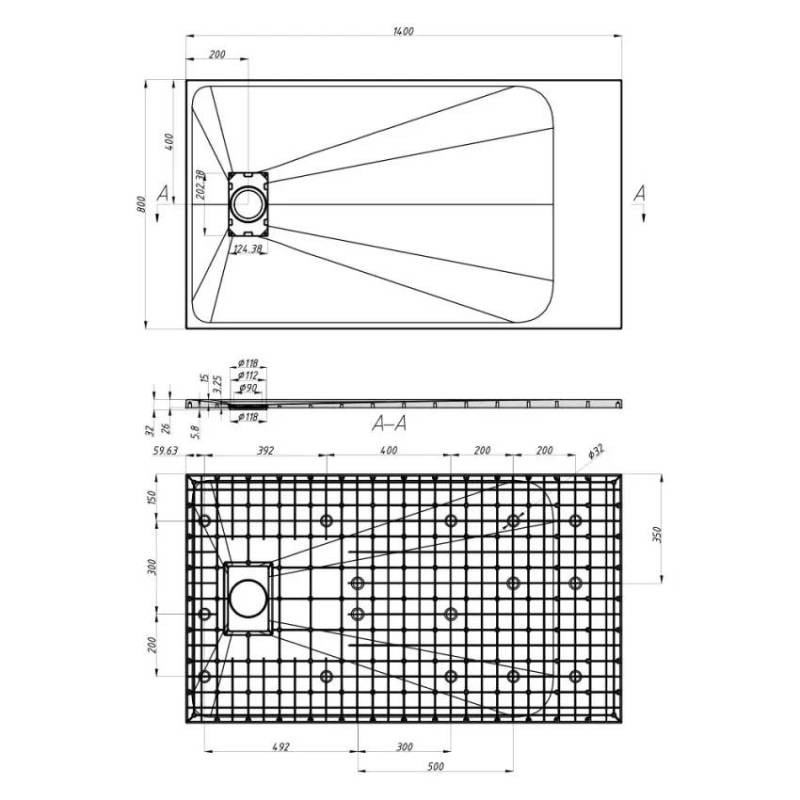 Receveur de douche 140x80 rectangulaire salle de bain ÉLÉGANCE