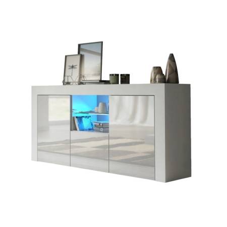 Meuble TV LED intégré design contemporain blanc laqué TAYLOR