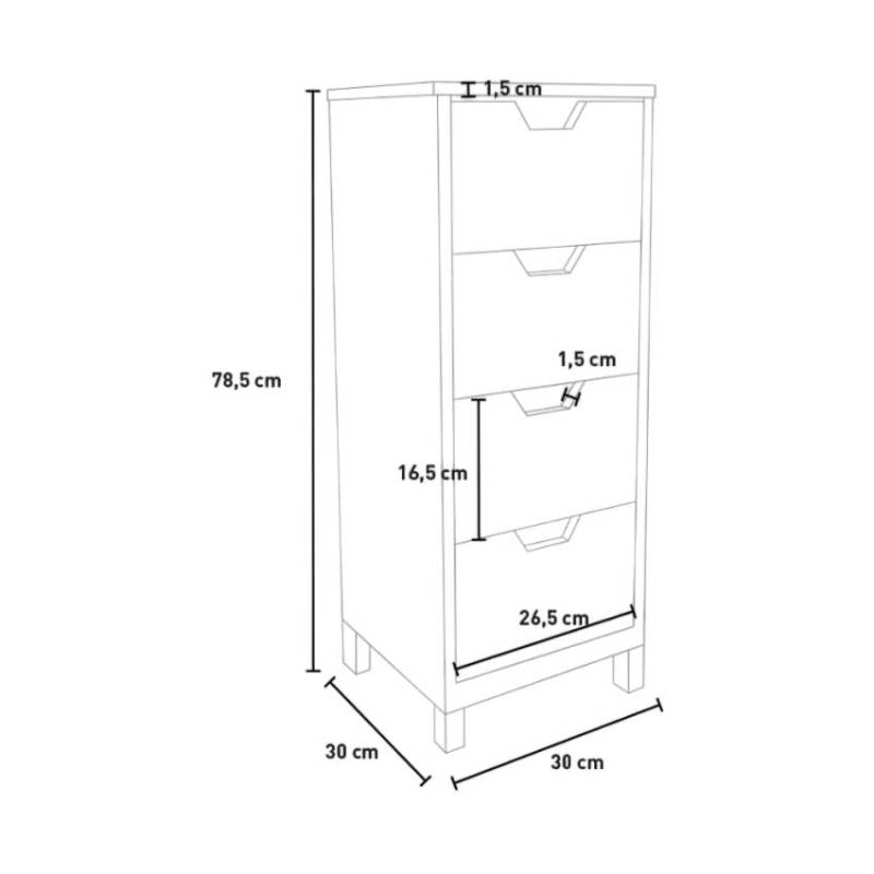 Commode de salle de bain moderne multifonction à 4 tiroirs RUBIS